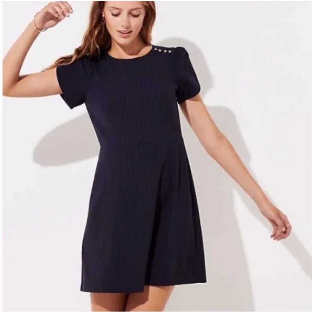 LOFT Navy Pinstripe Sleeve Dress Size 8 EUC